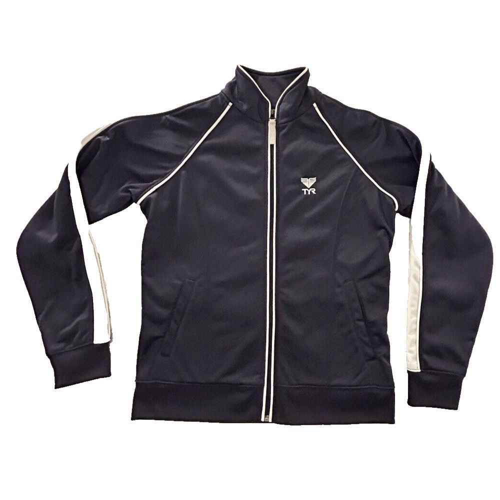 TYR Adult‎ Medium M Track Jacket Full Zip Black Performance Athletic Triathlete